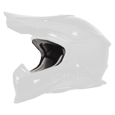 O'NEAL Liner & Cheek Pads 2SRS EVO Helm-schwarzes Fullface-Design mit Visier, O'NEAL-Branding an der Seite, aerodynamischen Belüftungsöffnungen und mattem Finish.