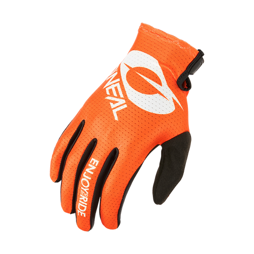 Der O'NEAL MATRIX Handschuh STACKED in Orange und Schwarz mit dem Schriftzug