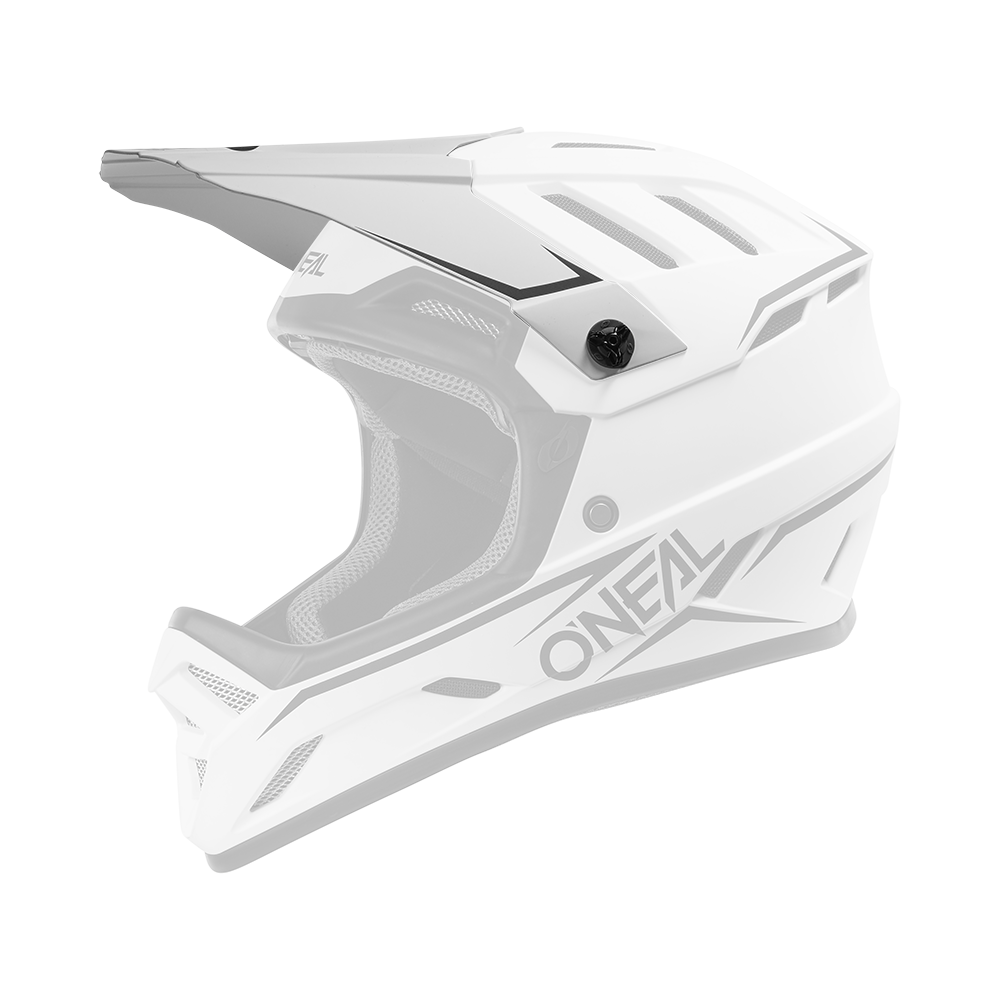 Ein weißer O'NEAL Visor BACKFLIP Helmet SOLID Vollvisier-Motocross-Helm von O'NEAL, dargestellt mit schwarzen Akzenten in einer Dreiviertel-Seitenansicht auf einem schlichten weißen Hintergrund.