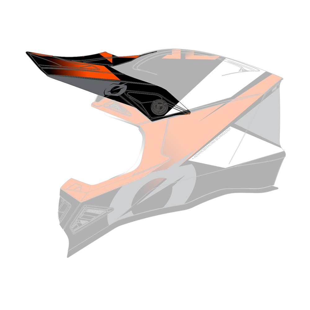 Seitenansicht des O'NEAL Visor F-SRS Helms GLITCH von O'NEAL, mit einem kühnen geometrischen Schalendesign in Orange, Schwarz, Weiß und Grau.