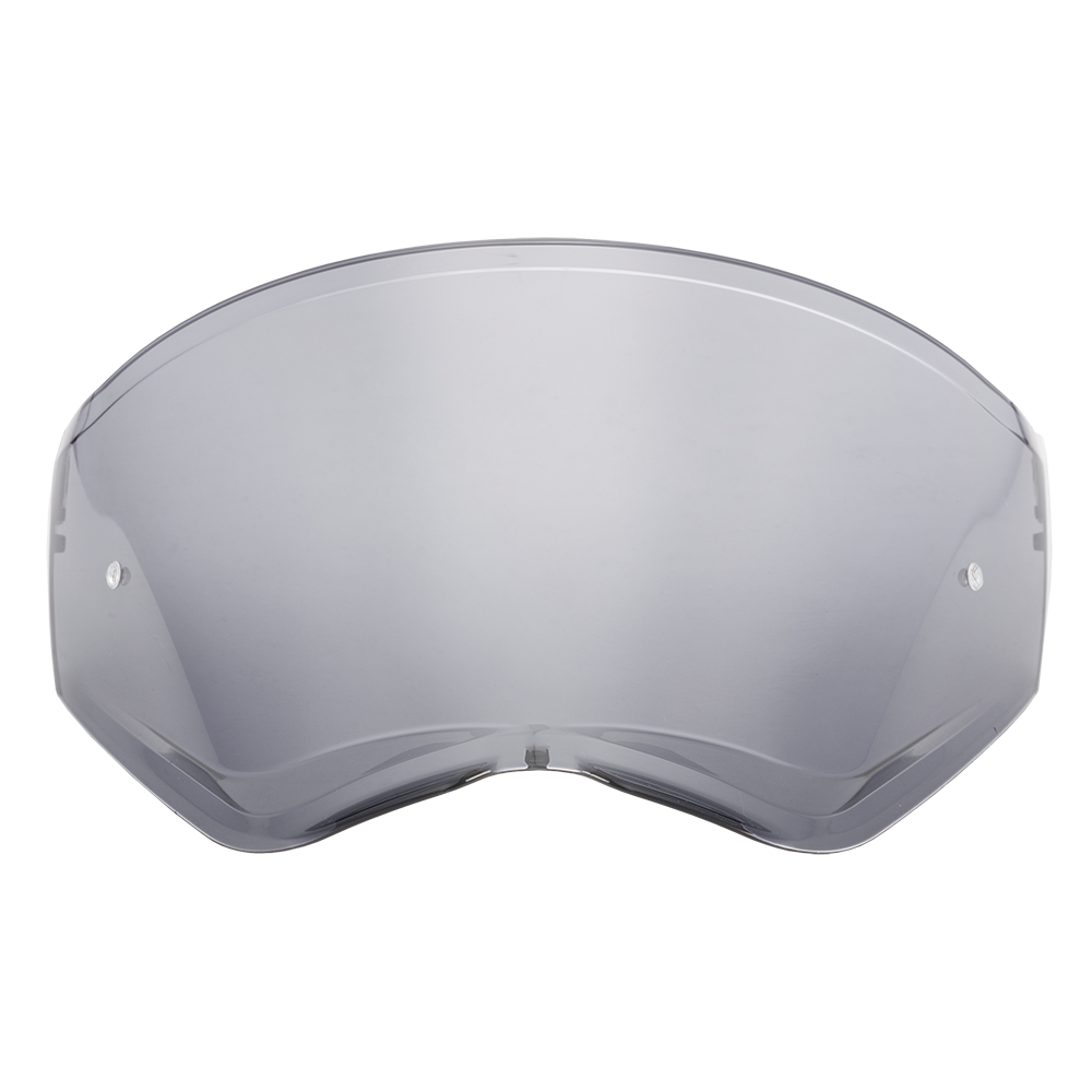 Das O'NEAL SIERRA Helmet Replacement Shield ist ein durchsichtiges, gewölbtes Visier mit zwei kleinen Schraubenlöchern auf jeder Seite, das sich auf einem weißen Hintergrund befindet.