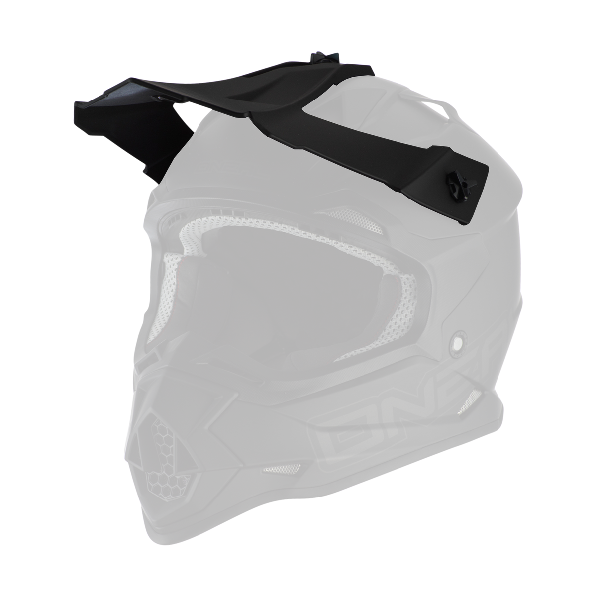 Der O'NEAL Visor 2SRS Helmet FLAT von O'NEAL ist ein mattschwarzer Motocross-Helm mit Visier und Kinnschutz, Belüftungsöffnungen und einem gepolsterten Innenfutter.