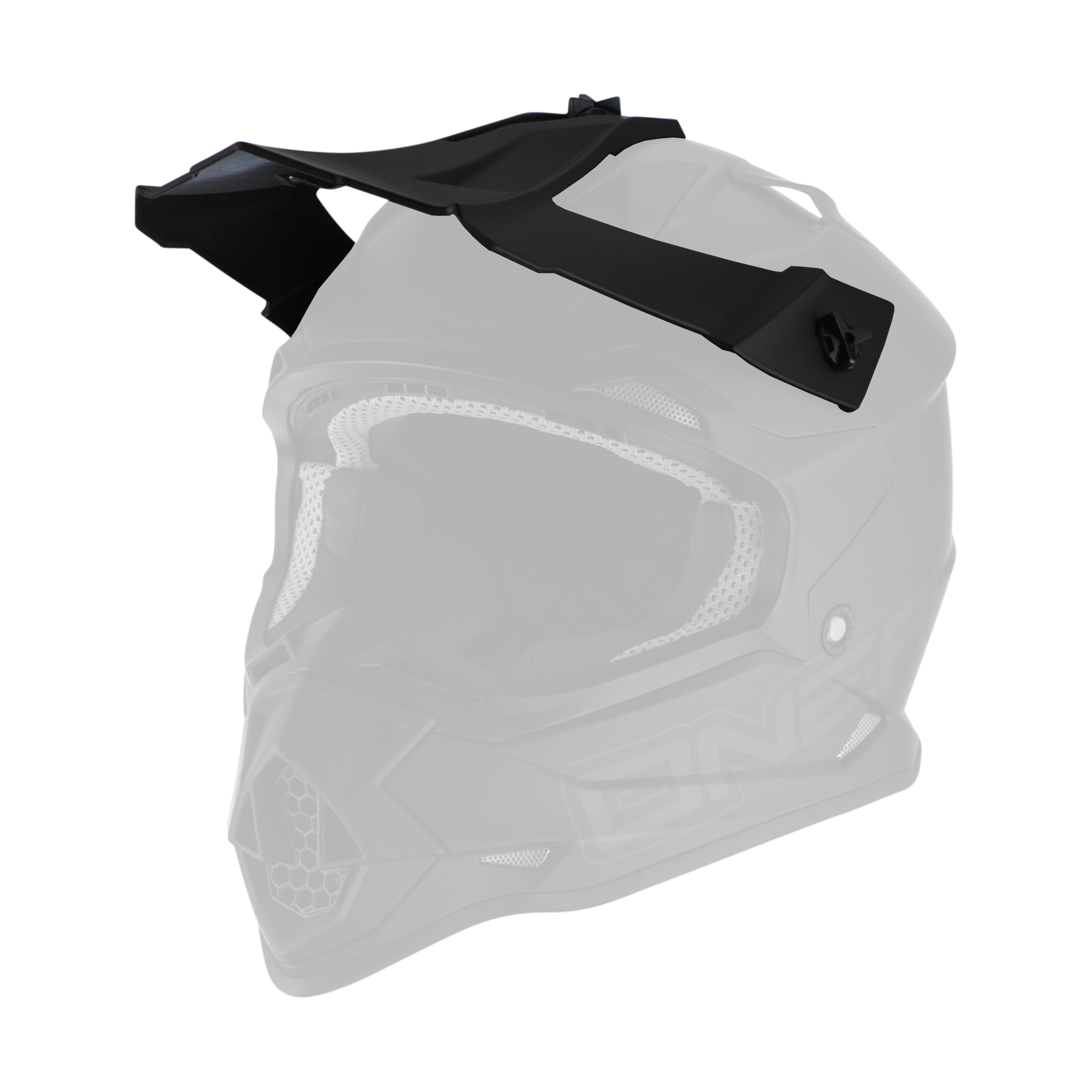 Der O'NEAL Visor 2SRS Helmet FLAT von O'NEAL ist ein mattschwarzer Motocross-Helm mit Visier und Kinnschutz, Belüftungsöffnungen und einem gepolsterten Innenfutter.
