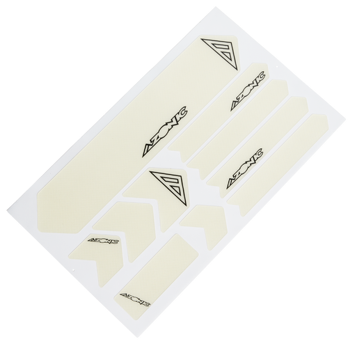 Ein weißes Blatt mit mehreren cremefarbenen AZONIC FRAME GUARDS, jeweils mit dem Schriftzug