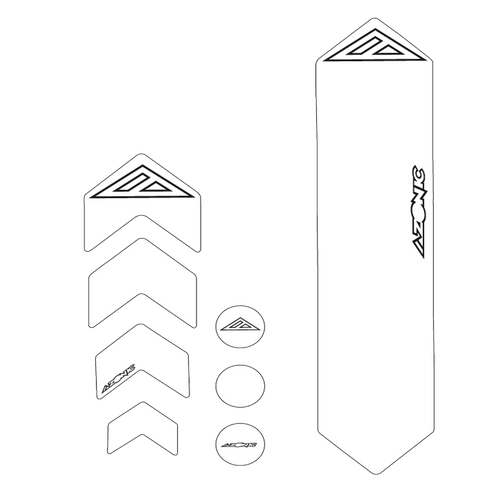 AZONIC FRAME GUARDS von AZONIC umfasst konturierte Aufkleber in Form von Chevrons, Kreisen, lƤnglichen Formen und Dreiecken, einige davon mit dem stilisierten