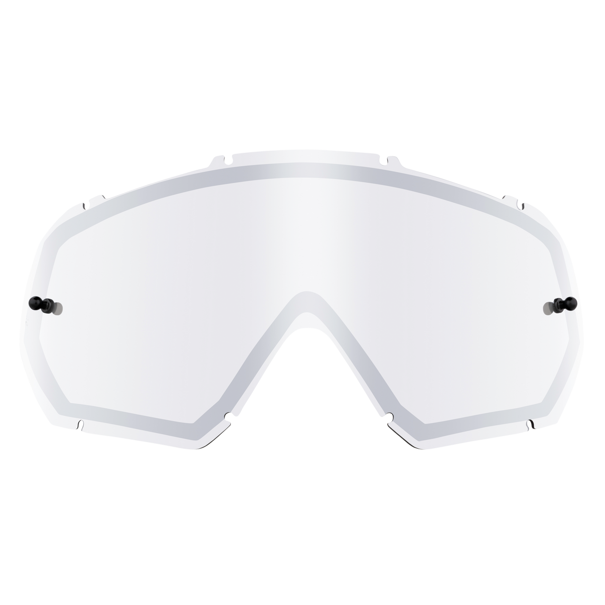 Die O'NEAL B-30 Youth Goggle - Spare Double Lens ist eine klare, leicht gewölbte, transparente Scheibe mit schwarzen Randaufsätzen, die für O'NEAL-Schutzbrillen entwickelt wurde und auf weißem Hintergrund abgebildet ist.