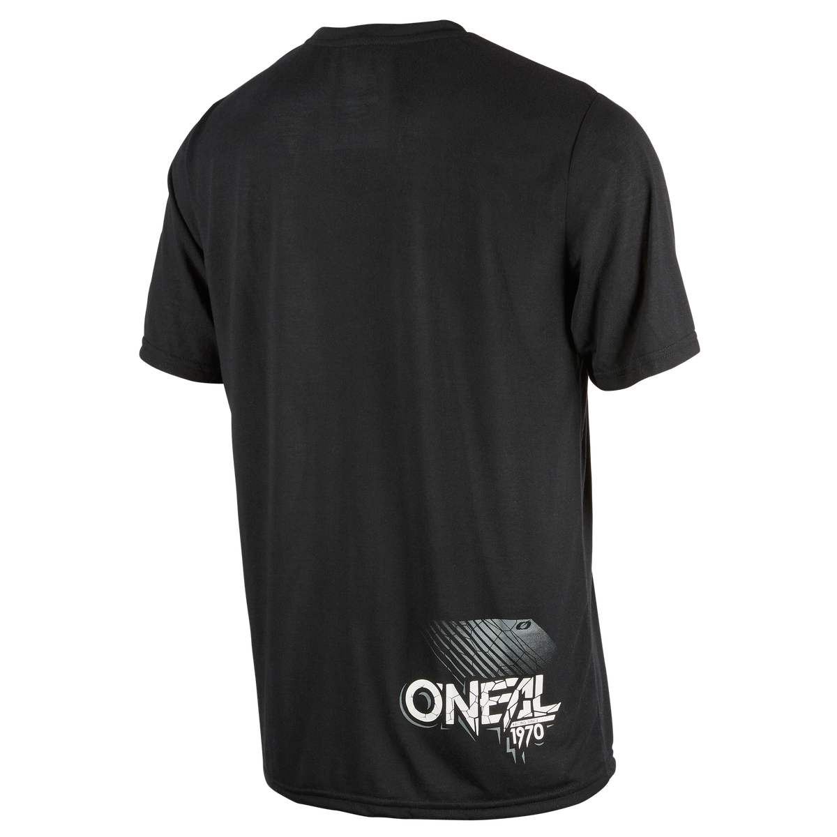 Das O'NEAL VAULT Jersey ist ein schwarzes Kurzarm-T-Shirt mit weiĆem "ONEAL 1970"-Logo und geometrischem Design - ideal als lƤssiges Mountainbike-Trikot oder als atmungsaktives Trikot für jede Tour.