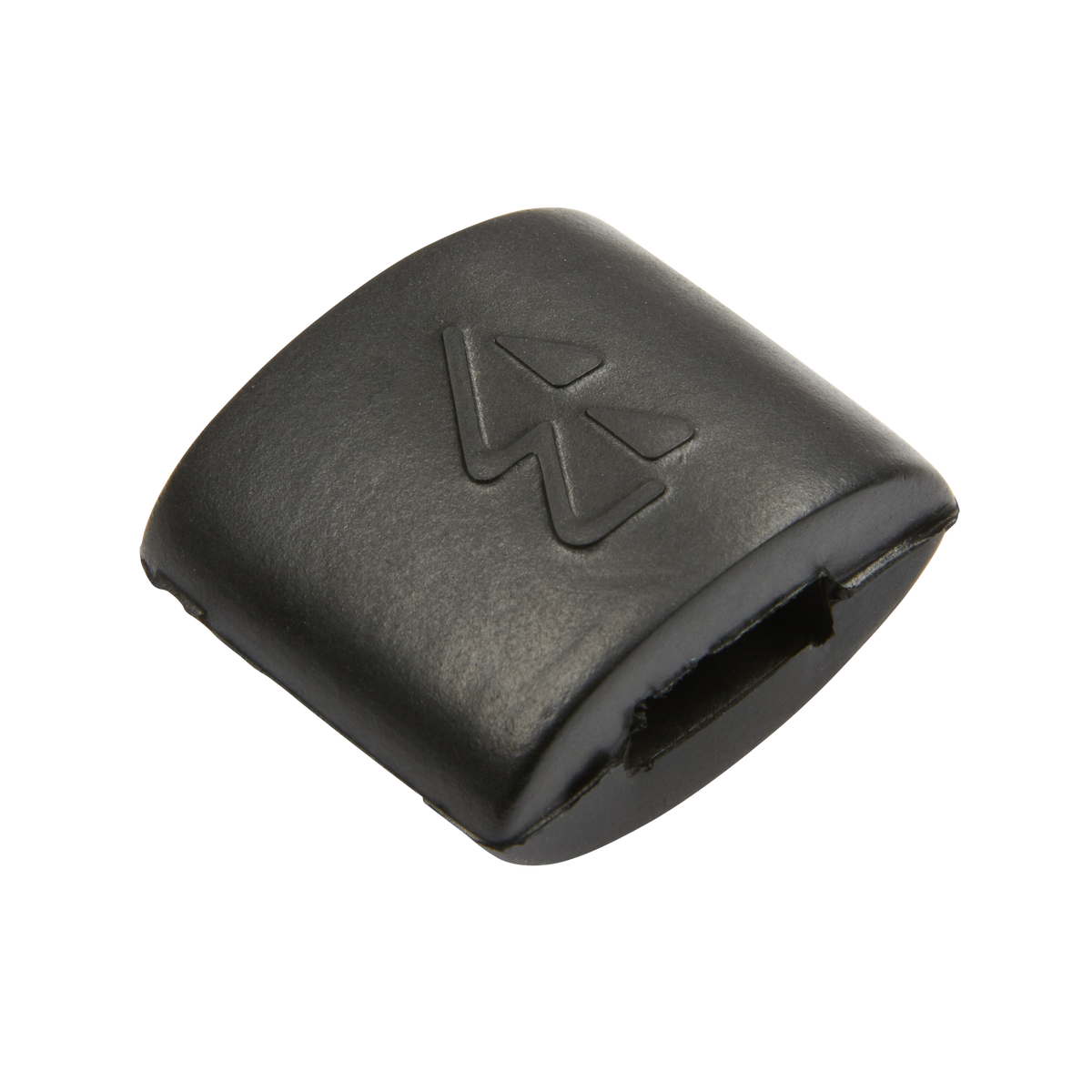 Das O'NEAL EVA protectors TRON Neckbrace ist ein kompaktes, schwarzes, rechteckiges Kunststoff-Accessoire mit einem eingeprägten Doppelpfeil-Symbol auf der Oberseite und einem offenen Schlitz auf einer Seite, der sich vor einem einfarbigen Hintergrund abzeichnet.