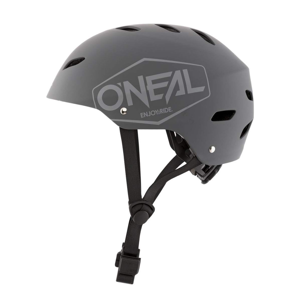 Der O'NEAL DIRT LID Helm Kinder PLAIN ist ein mattschwarzer Kinderhelm mit Belüftungslöchern, einem verstellbaren Kinnriemen und einem großen O'NEAL-Logo - ideal für Jugend-Action-Sportarten.