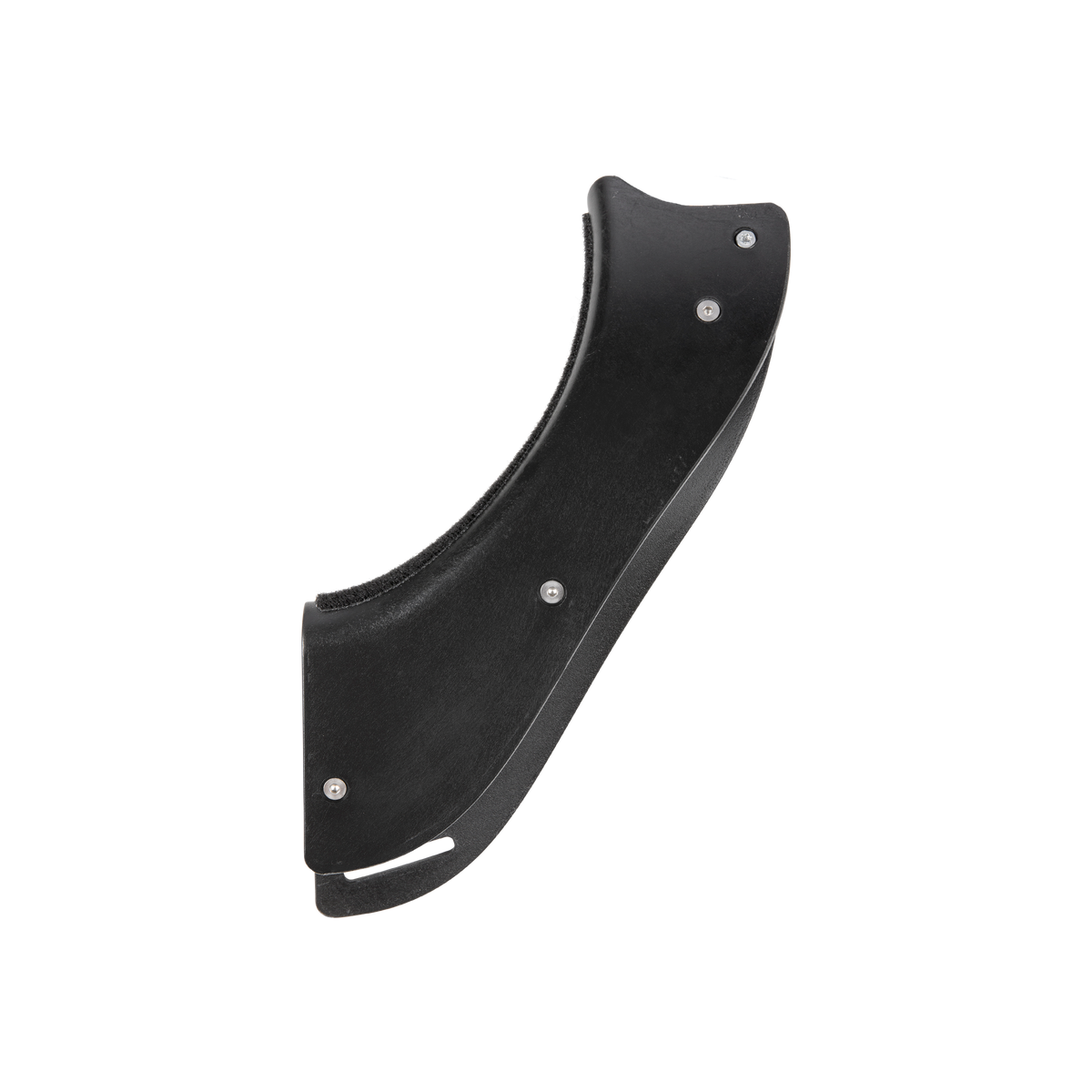 Der O'NEAL TRON Front Frame Vorderes linkes Seitenteil von O'NEAL wird in geschlossener Position gezeigt. Er zeichnet sich durch ein geschwungenes, modernes Design mit sichtbaren Schrauben und einem schlanken Profil aus, das vor einem weißen Hintergrund dargestellt wird.