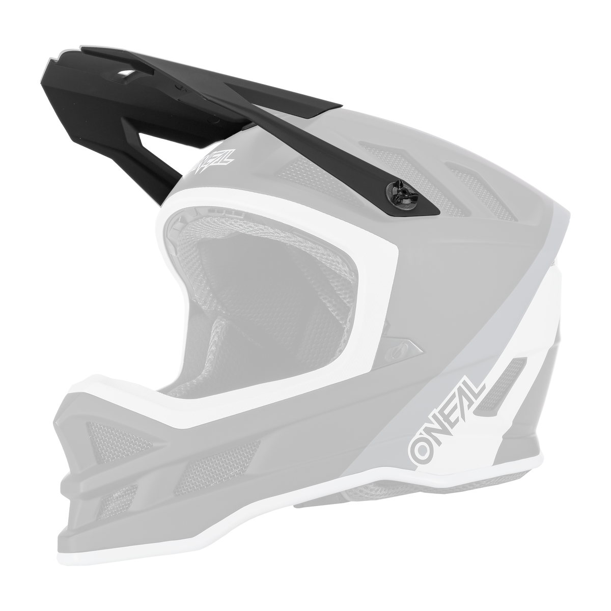 Der O'NEAL Visor BLADE Hyperlite Helmet CHARGER, hier in Schwarz, Weiß und Grau von links, ist ein Integralhelm mit Visier, Netzbelüftung und gepolsterter Innenseite.