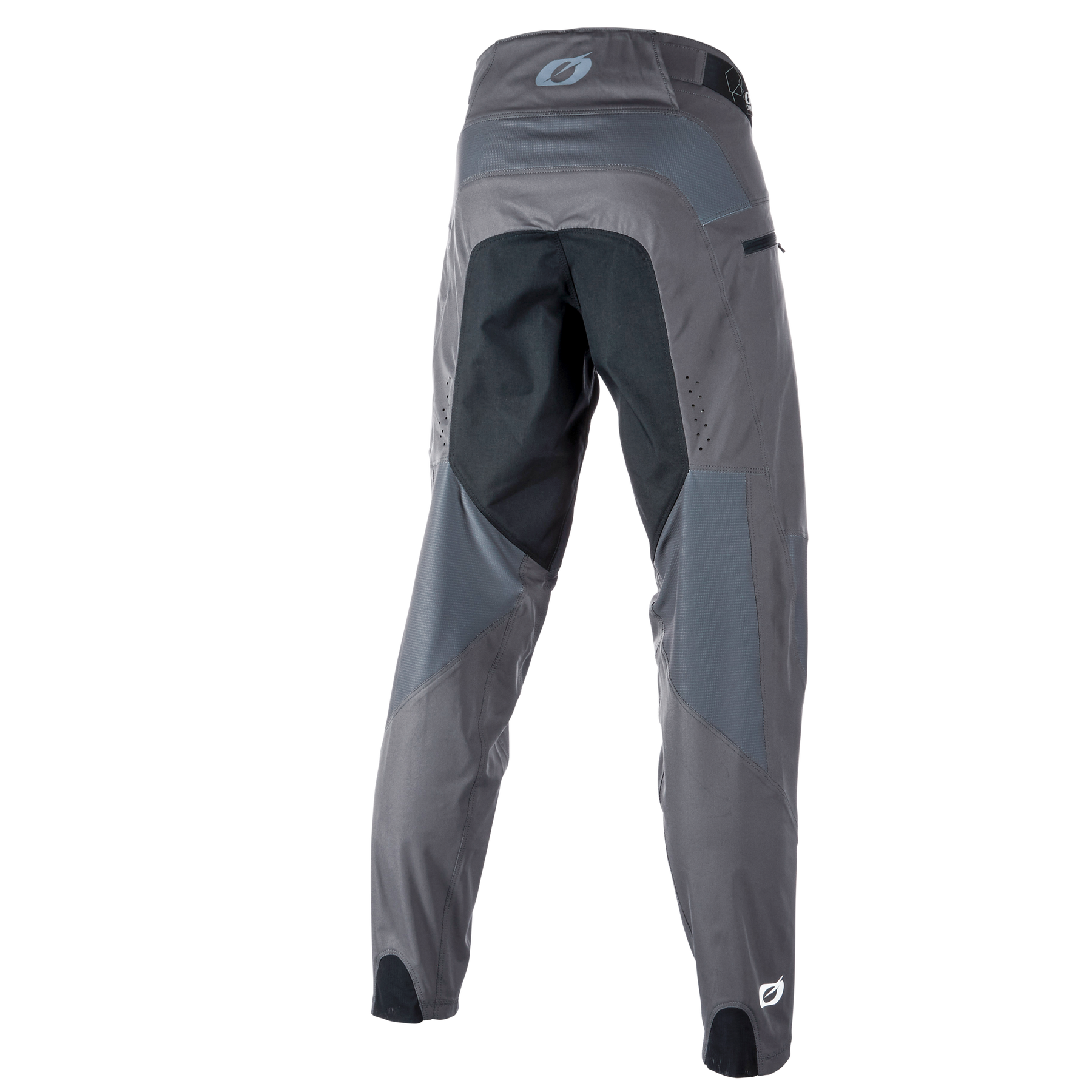 Graue und schwarze O'NEAL LEGACY Hose von O'NEAL in der Rückenansicht mit verstärkten Gesäß- und Kniepartien, Belüftungslöchern und verstellbaren Taillenlaschen - ideal für Sportler, die sich von Greg Minnaar inspirieren lassen.