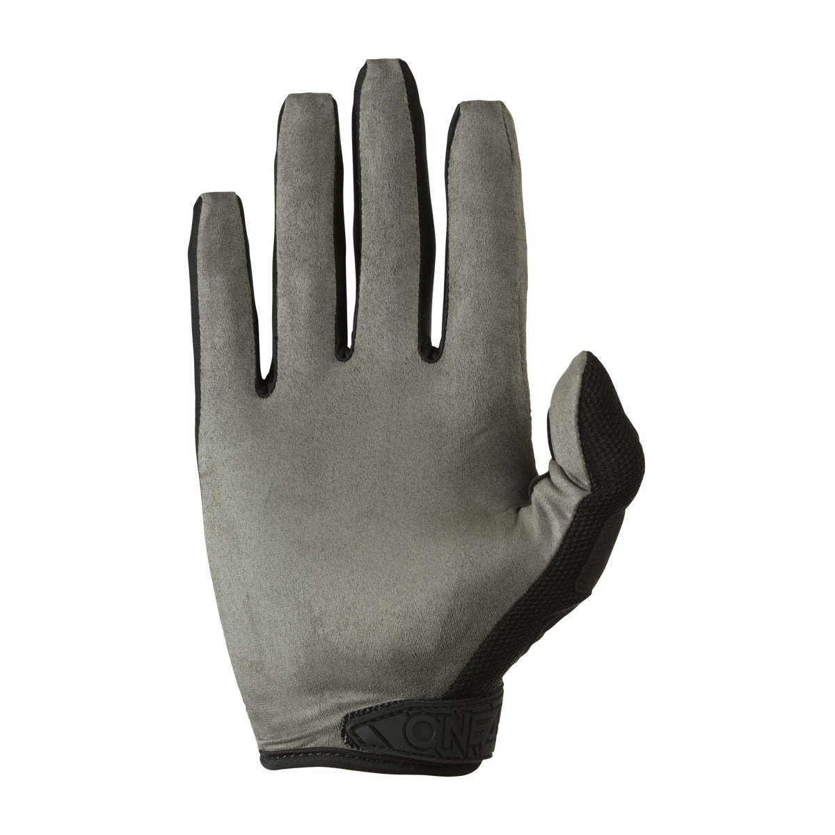 Der O'NEAL MAYHEM Handschuh SAILOR, ein langlebiger Mountainbike Handschuh in grau mit schwarzer Zierleiste von O'NEAL, ist mit der Handfläche nach oben vor einem weißen Hintergrund abgebildet.