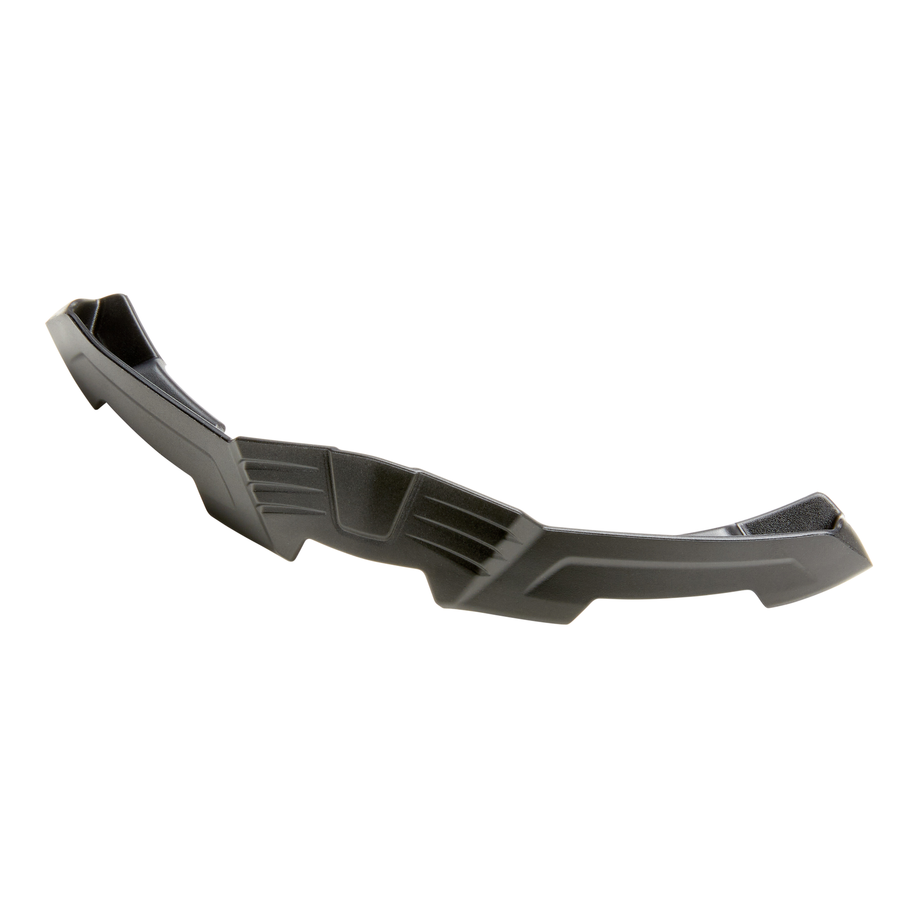 Schwarzer, kantiger O'NEAL Nose Guard D-SRS-Helm mit geometrischen Rillen, aus einem Winkel betrachtet auf einem transparenten Hintergrund.