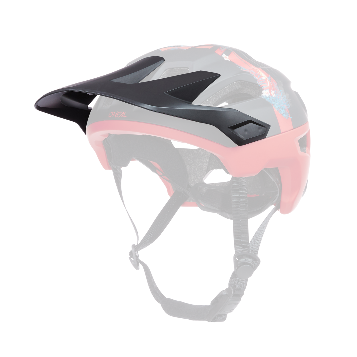 Der O'NEAL Visor TRAILFINDER Helmet RIO ist ein schwarz-roter Mountainbike-Helm mit Visier, verstellbaren Riemen, Belüftungslöchern und seitlichen Grafiken von O'NEAL auf einfarbigem Hintergrund.