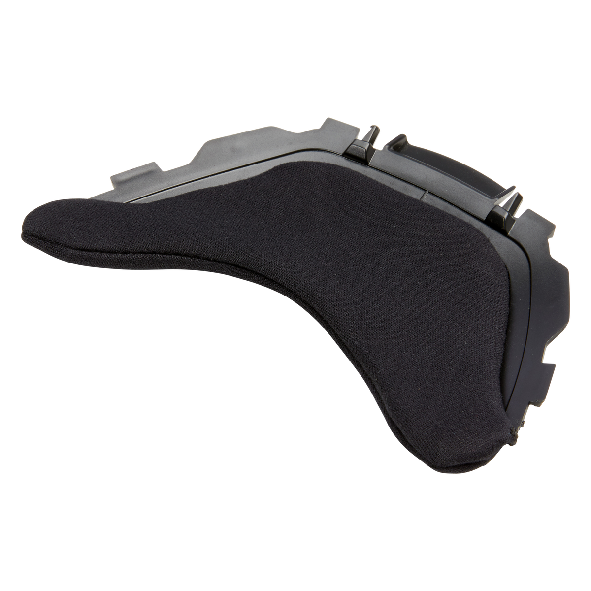 Der O'NEAL Windbreaker M-SRS Helm, ein schwarzes, gebogenes, gepolstertes Accessoire mit Kunststoffkanten, wird vor einem schlichten schwarzen Hintergrund gezeigt.