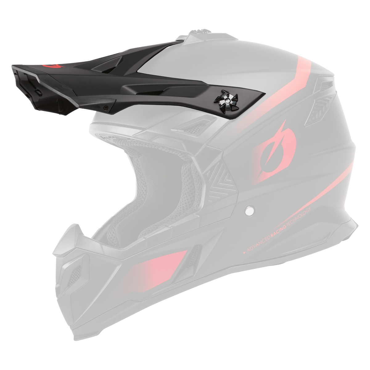 Der O'NEAL Visor C-SRS Helmet SOLID von O'NEAL ist ein mattschwarzer Motocross-Helm mit roten Akzenten, einem kantigen Design, einem Visier und einem offenen Gesichtsbereich für eine Brille.