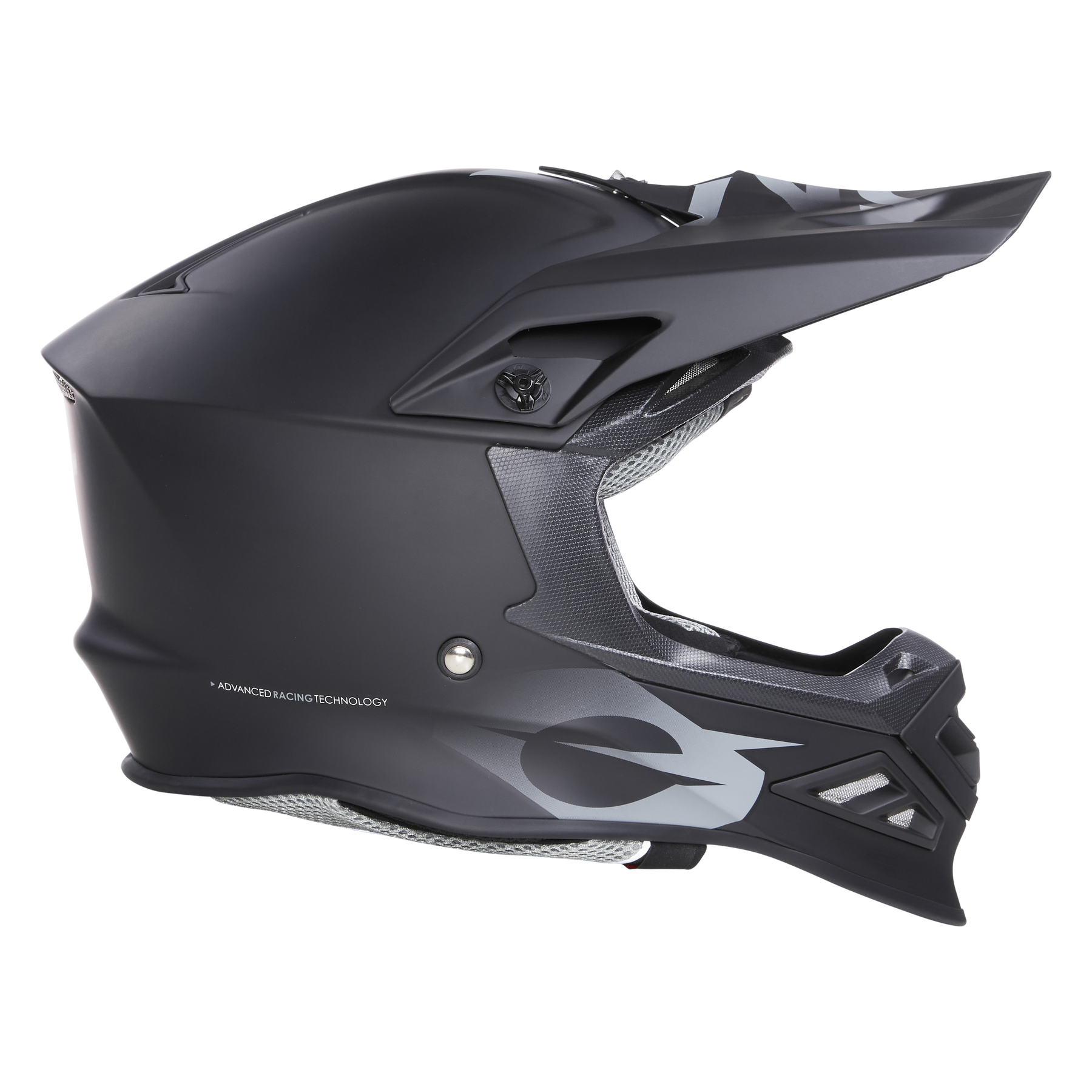 Der O'NEAL F-SRS Helm SOLID Quin ready ist ein mattschwarzer, eckig gestalteter Motocross-Helm mit Visier. Er verfügt über eine aerodynamische Form, Belüftungsdetails, fortschrittliches Renntechnologie-Branding und Sicherheitsfunktionen für hervorragenden Kopfschutz.