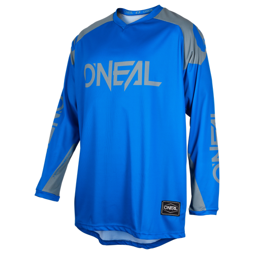 Das O'NEAL MATRIX Jersey RIDEWEAR ist ein langärmeliges blaues Trikot mit grauen Ärmelakzenten und O'NEAL-Logos auf Brust, Kragen und Ärmeln - ideal für Ihre nächste Radtour.