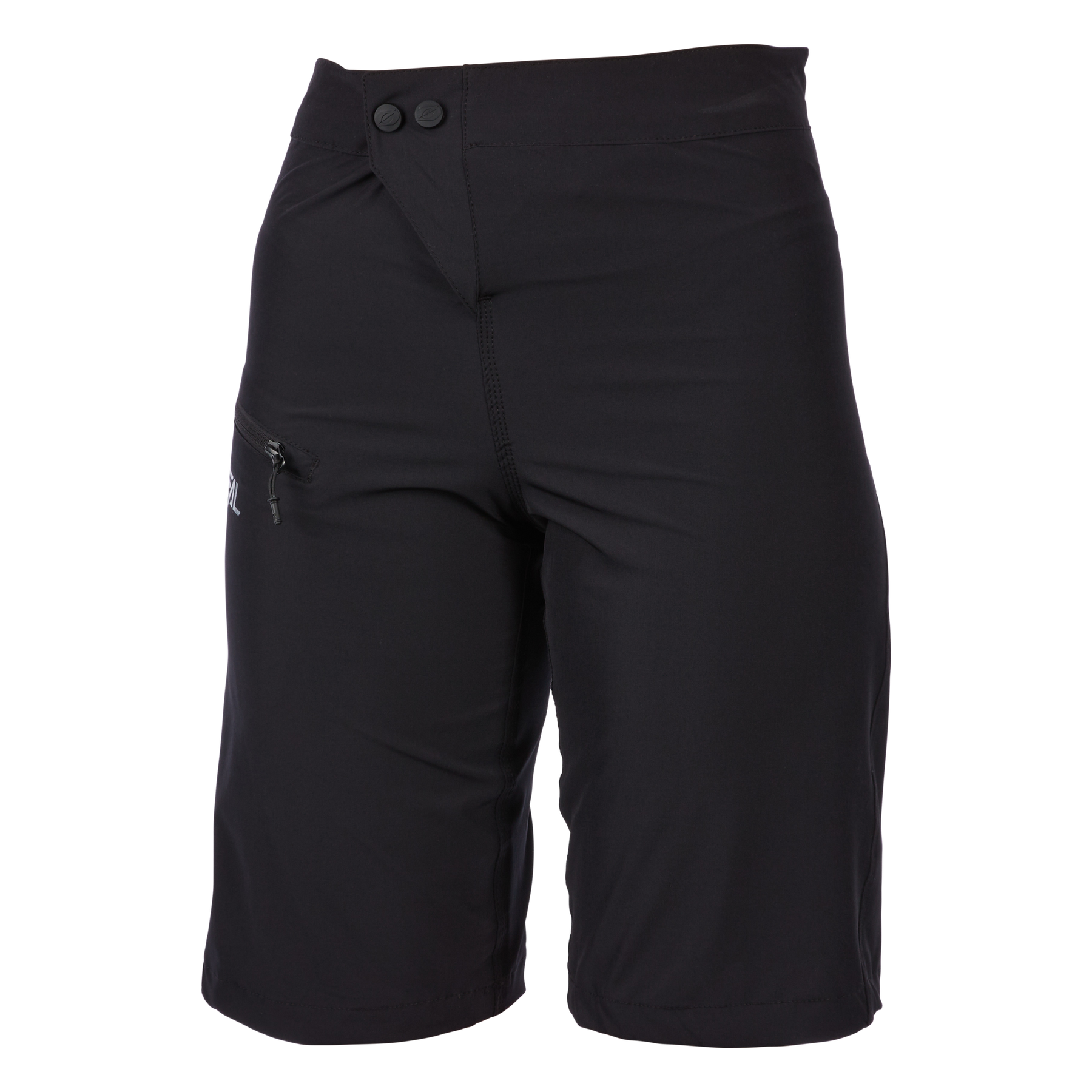 Die O'NEAL MATRIX Damen-MTB-Shorts haben Druckknöpfe auf der Vorderseite, einen Hosenschlitz mit Reißverschluss und eine kleine Tasche mit Reißverschluss am Oberschenkel. Sie ist aus leichtem Material gefertigt und ideal für Outdoor- oder Mountainbike-Aktivitäten.