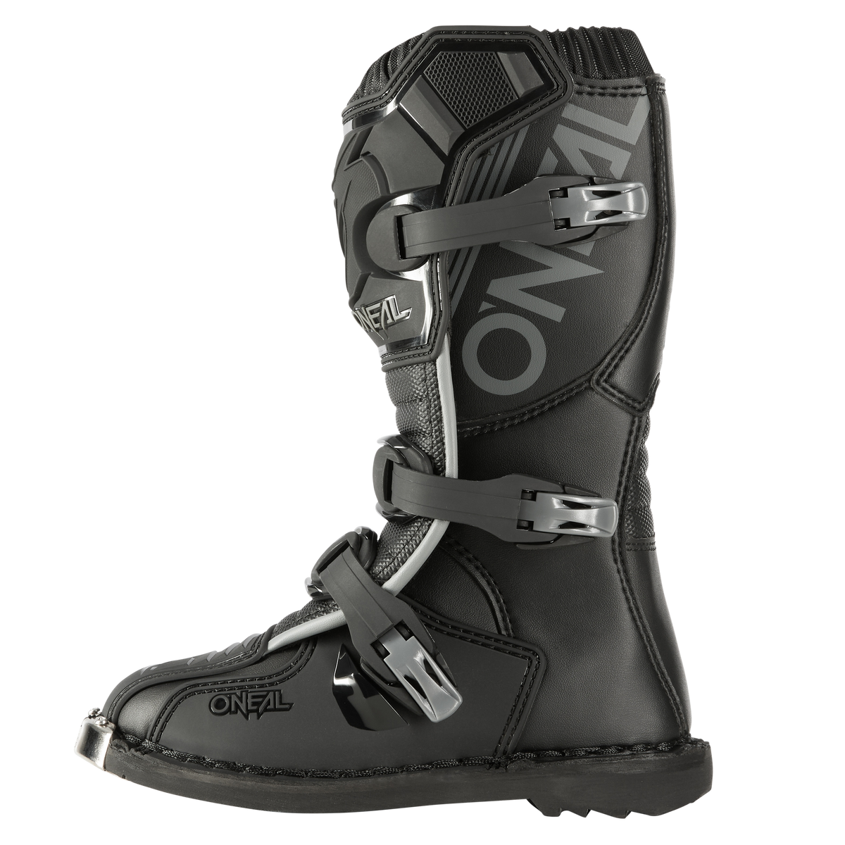 Der O'NEAL TRIBUTE Stiefel Kinder ist ein Jugend-Motocross-Stiefel mit drei verstellbaren Schnallen, einer robusten Sohle, verstärkten Einsätzen und sichtbarem "O'NEAL"-Branding an der Seite und im Zehenbereich, der für den Schutz im Gelände entwickelt wurde.