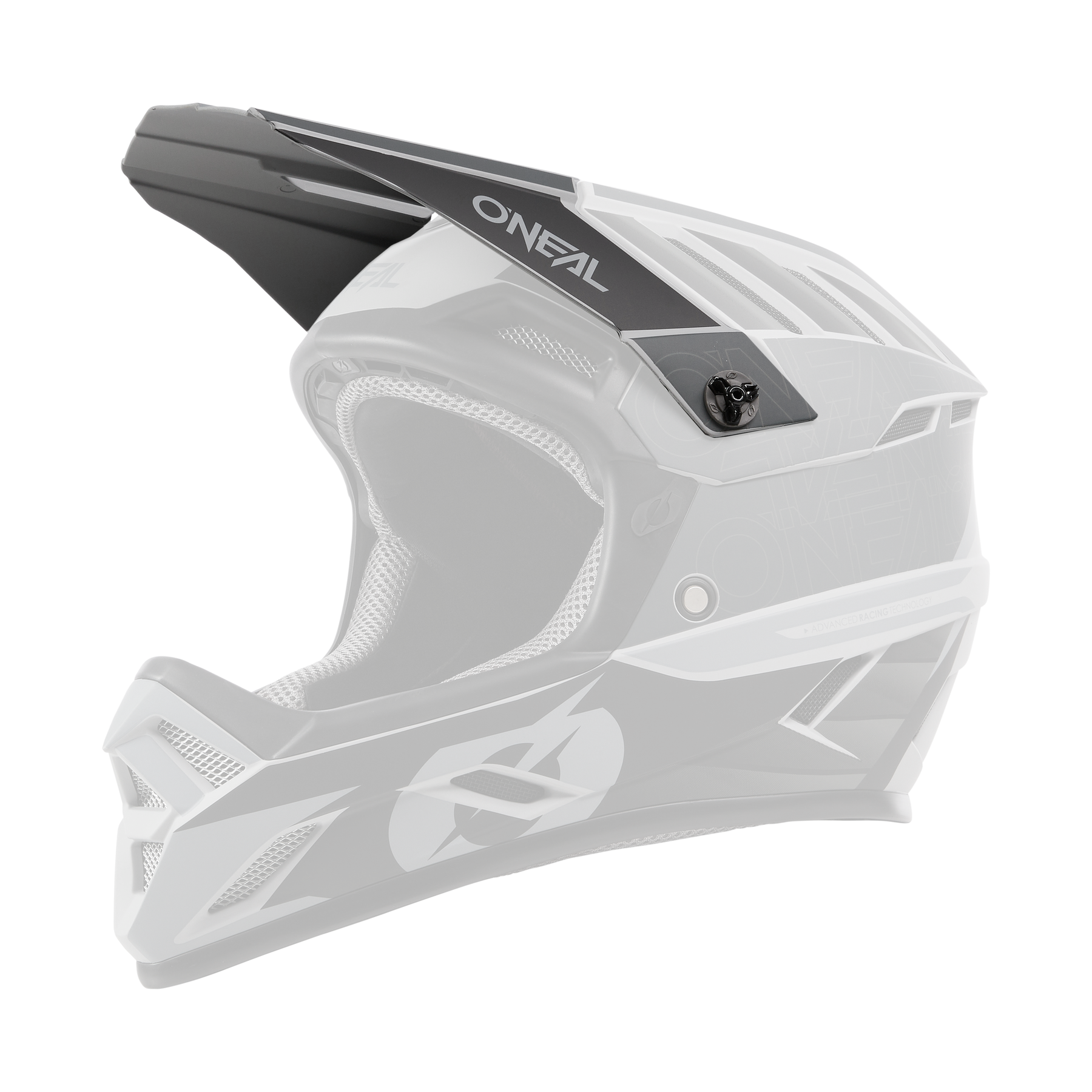Der O'NEAL Visor BACKFLIP Helmet ECLIPSE ist ein schwarz-grauer Fullface-Motocross-Helm mit Visier, Lüftungsgittern und dem O'NEAL-Logo an der Seite und oben.
