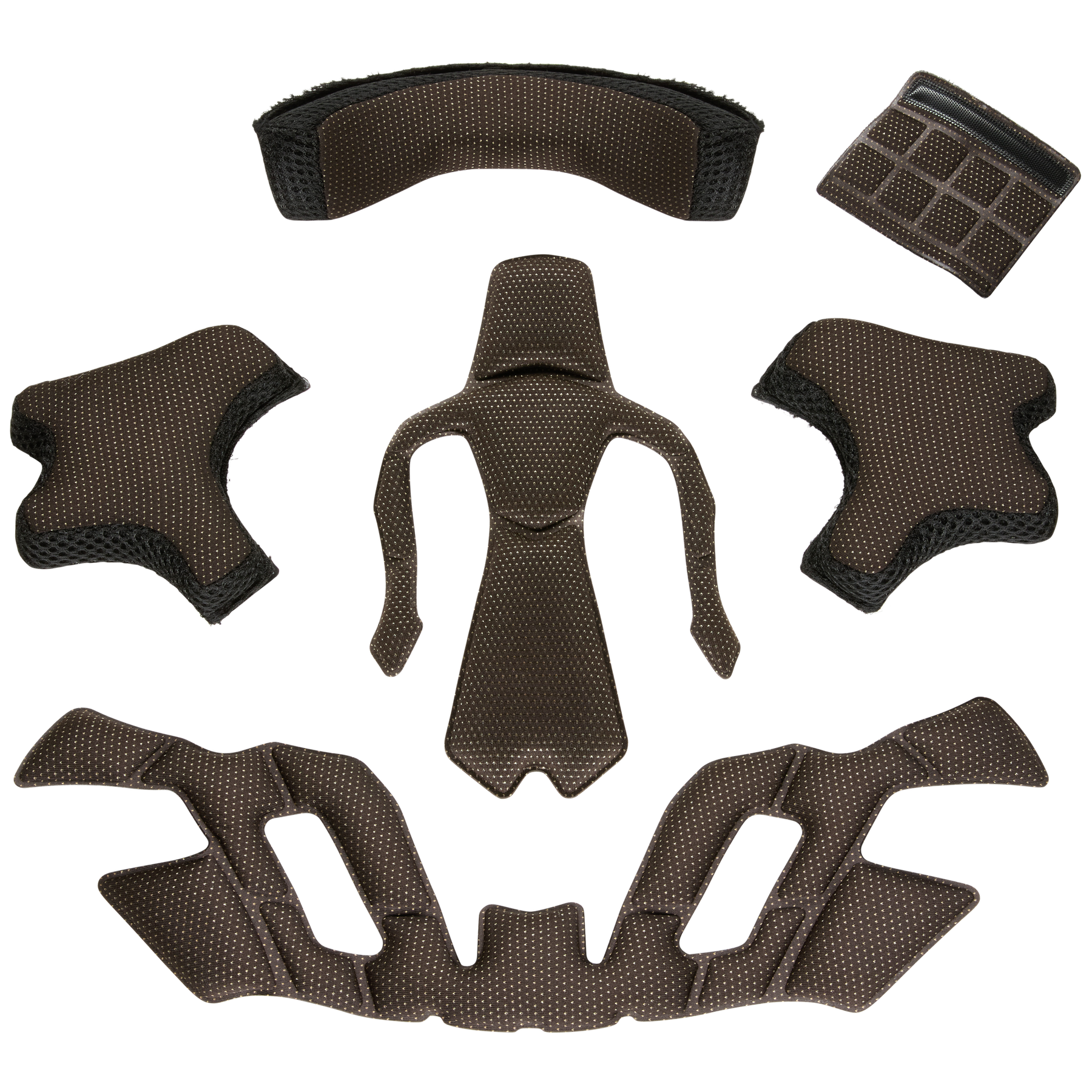 O'NEAL Liner & Cheek Pads SL1 Helmet von O'NEAL, mit braunen netzartigen Schaumstoffpolstern in verschiedenen Formen auf weißem Hintergrund. Diese Einlagen dienen als Polsterung für Helme.