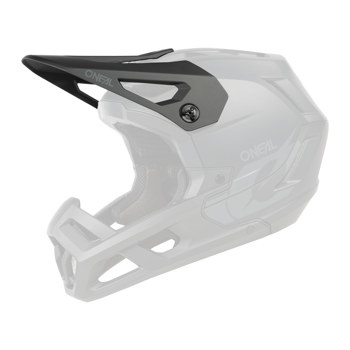 Das Bild zeigt den O'NEAL Spare Visor SL1 Helm in Schwarz und hebt das mattschwarze Visier als Hauptaugenmerk hervor.