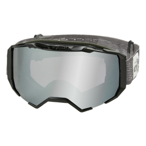 Die O'NEAL B-22 Goggle STATIC verfügt über ein versilbertes, breit reflektierendes Glas, einen schwarzen Rahmen und ein verstellbares, schwarz-grau bedrucktes Band - die perfekte MX- oder MTB-Brille für klare Sicht auf dem Trail.