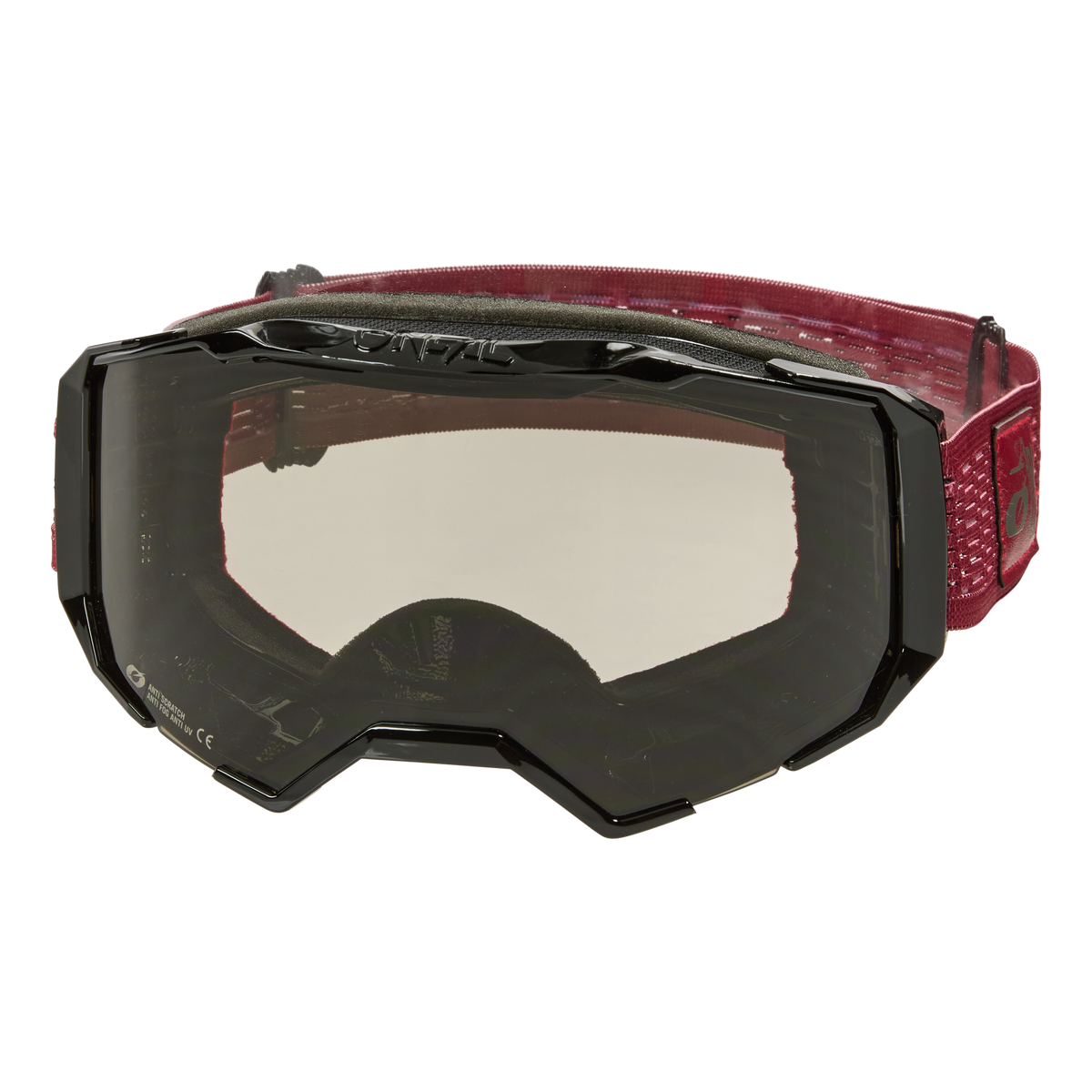 O'NEAL B-22 Goggle STATIC: MTB-Schutzbrille mit schwarzem Rahmen, getönten Gläsern und rotem, verstellbarem Strukturband von O'NEAL.