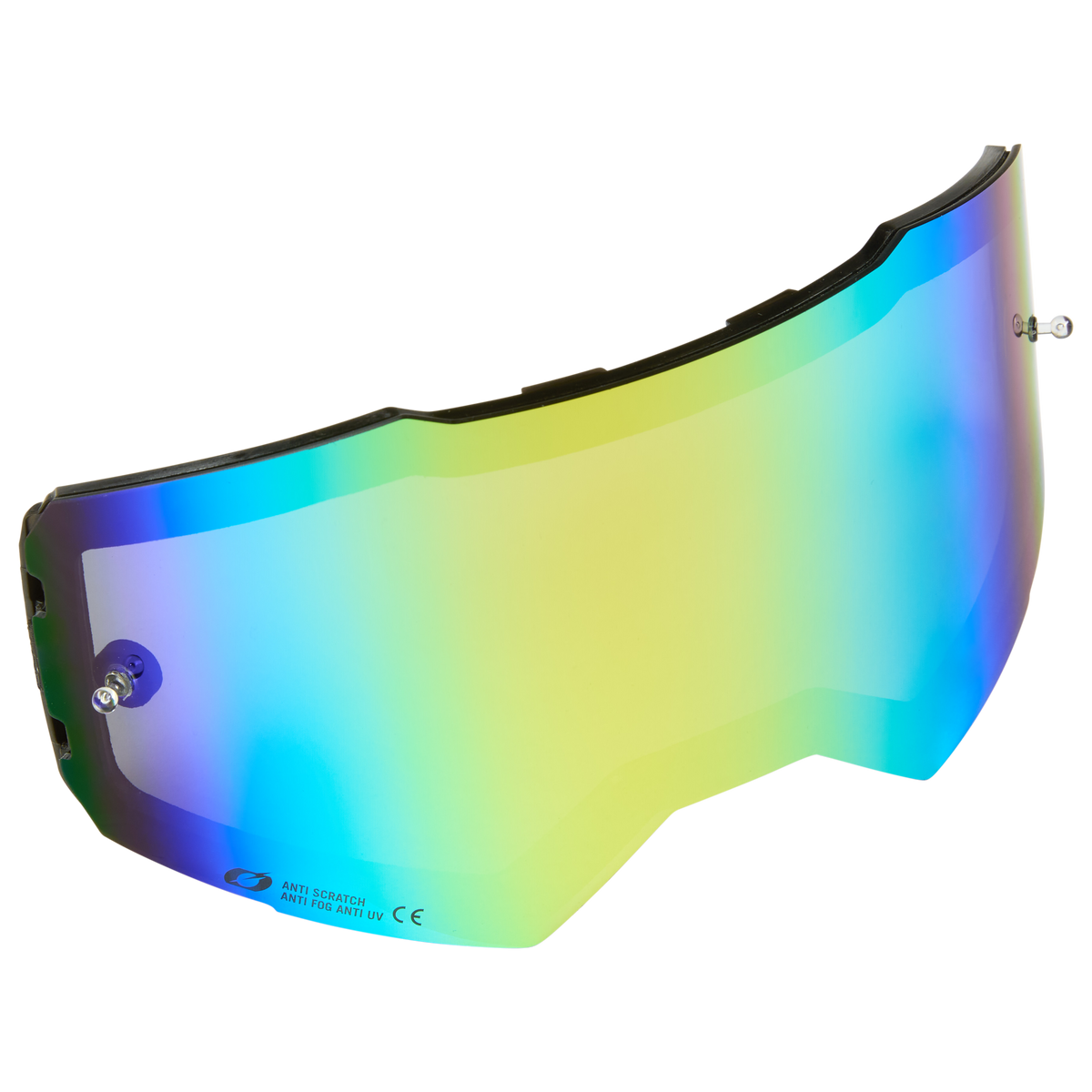 Die O'NEAL B-55 Goggle Ersatzgläser mit Tear Off Pins von O'NEAL haben ein gebogenes, reflektierendes, irisierendes Design mit UV-Schutz und Kratzfestigkeit. Metallisches Befestigungsmaterial für eine sichere Anbringung ist im Lieferumfang enthalten.