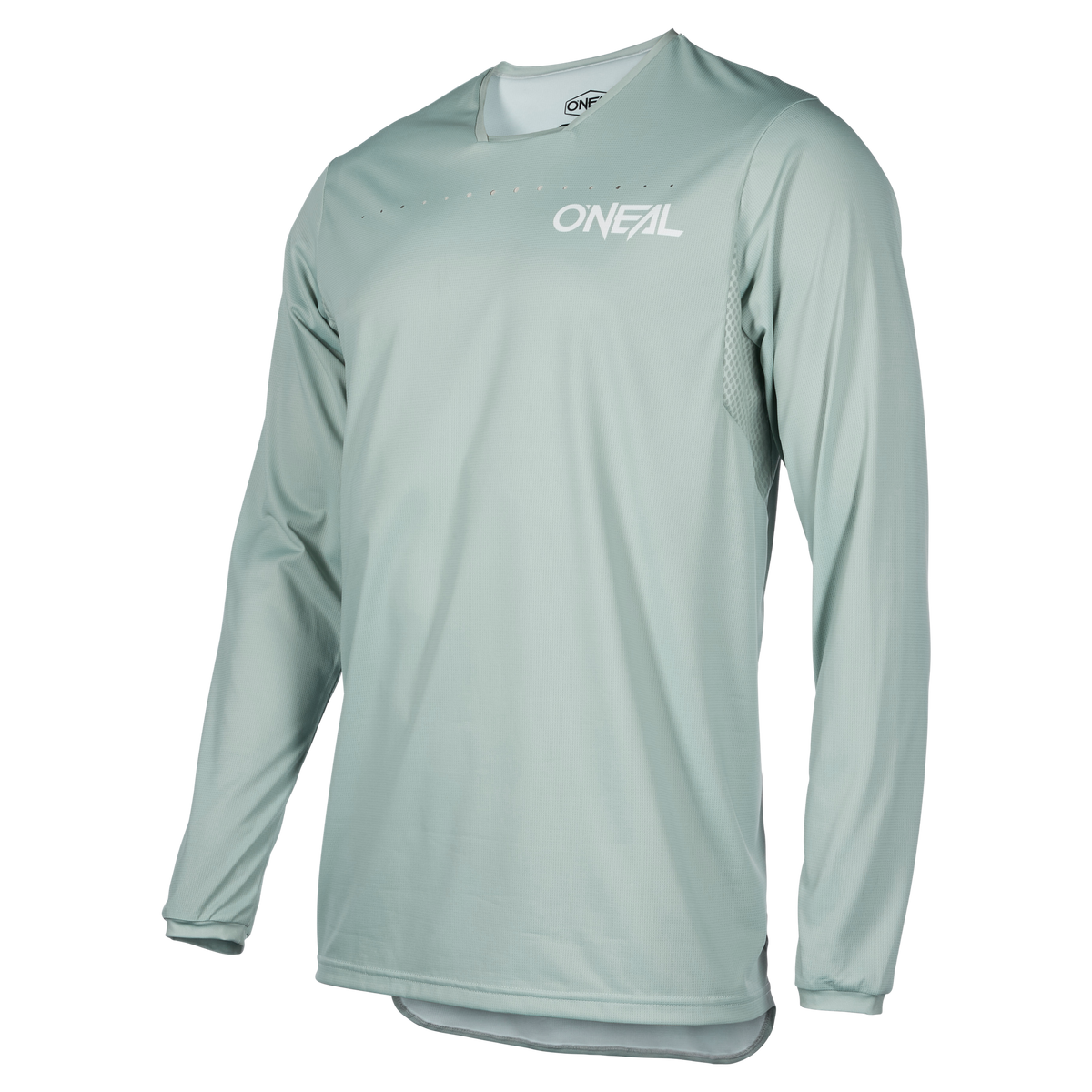 Das O'NEAL ELEMENT FR Jersey PLAIN ist ein hellgraues, langärmeliges MTB-Trikot mit Rundhalsausschnitt und weißem O'NEAL-Logo auf der Brust. Entworfen für Enduro und Trail, bietet es einen einfachen, sauberen Look auf einem unifarbenen Hintergrund präsentiert.