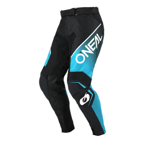 O'NEAL HARDWEAR AIR Pants SLAM in Schwarz und Blau mit weißem O'NEAL-Branding, verstärkten Knien und sportlich-eckigem Design - ideal für Motocross. Abgebildet auf weißem Hintergrund ohne Modell.