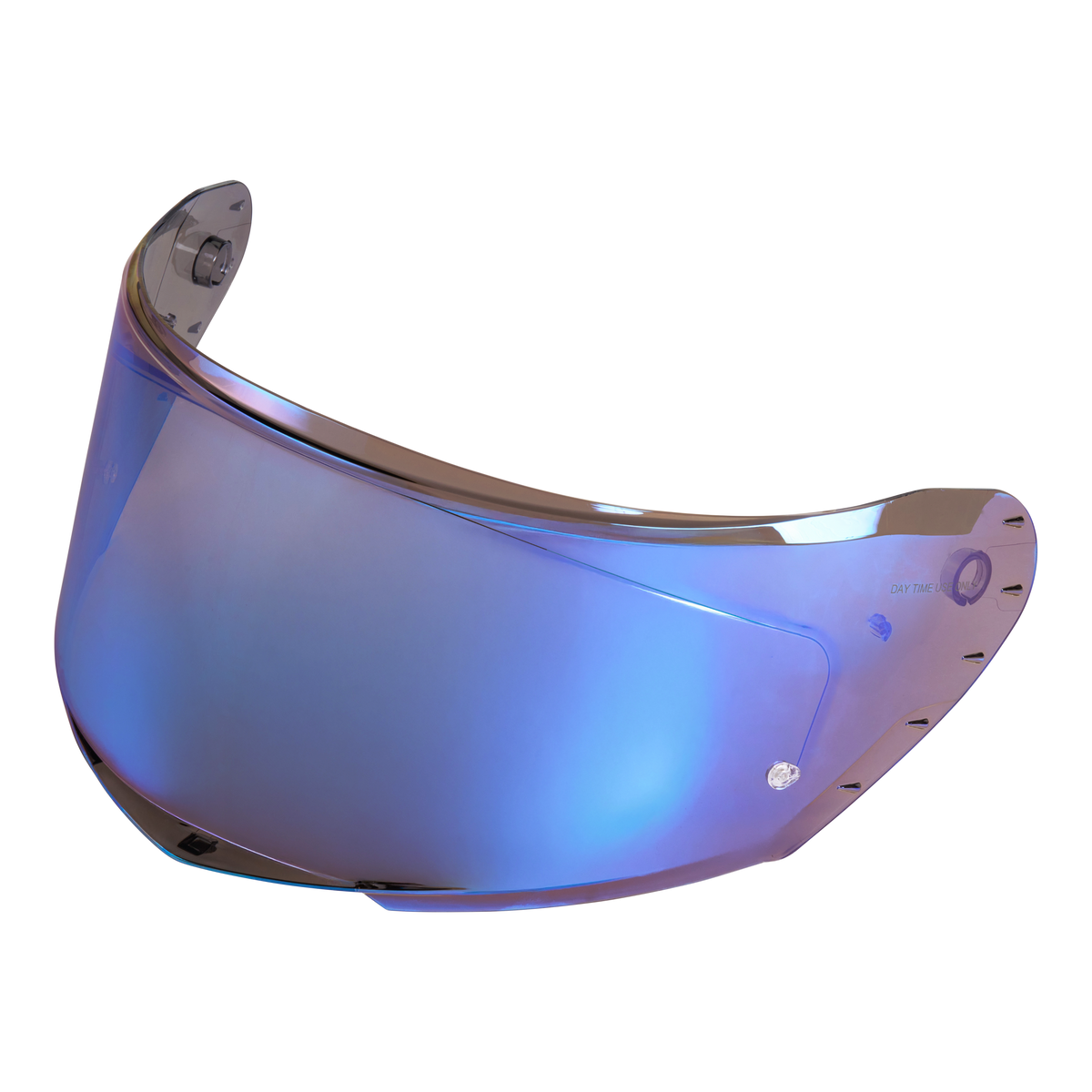 Das O'NEAL CHALLENGER Helmet Replacement Shield ist ein reflektierendes, schillerndes Visier mit blauen und violetten Farbtönen. Leicht gewölbt und mit seitlichen Befestigungslöchern versehen, wird es vor einem transparenten Hintergrund gezeigt. Marke: O'NEAL.