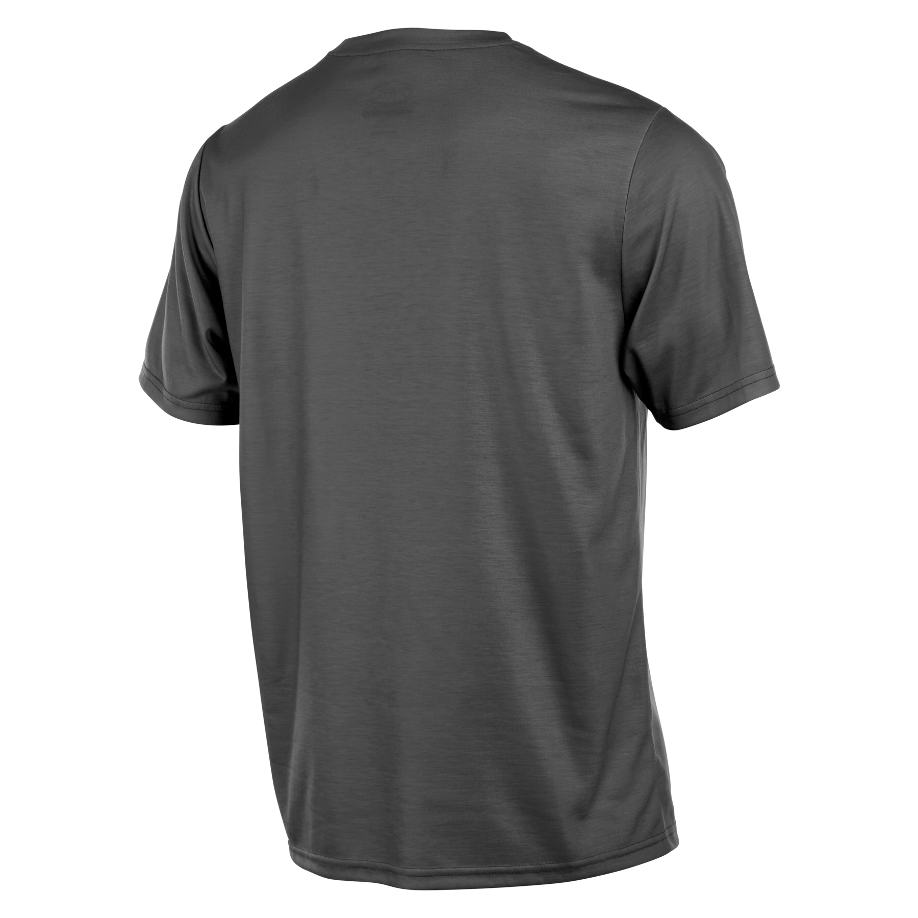 Das O'NEAL VAULT Jersey von O'NEAL ist ein schlichtes, kurzärmeliges, dunkelgraues Mountainbike-Trikot, das von hinten auf weißem Grund gezeigt wird und aus atmungsaktivem Jersey-Stoff für optimalen Komfort besteht.