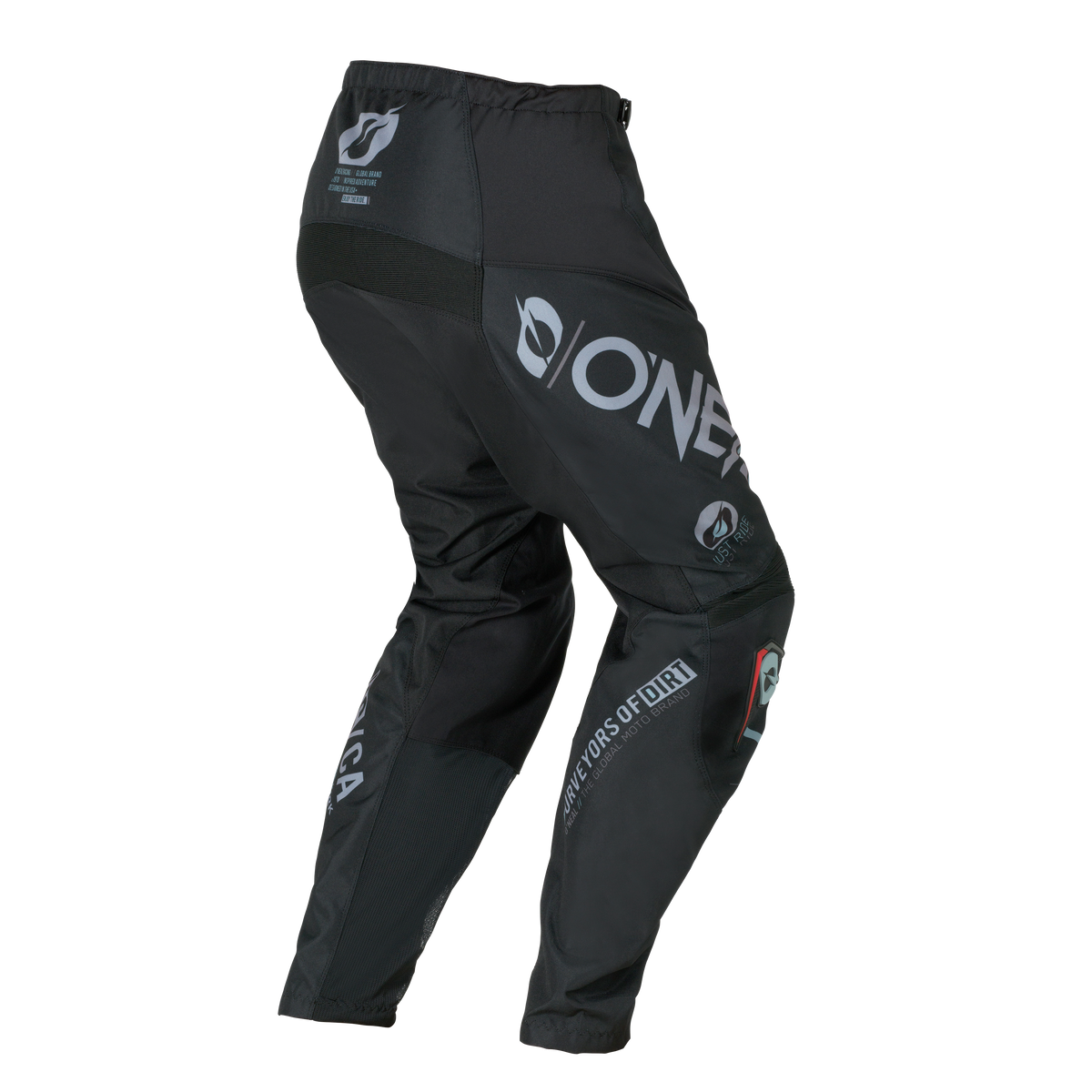 O'NEAL ELEMENT Pants BRAND in black with white logos visible from the back and side on a transparent background. With reinforced inserts and O'NEAL branding on the legs and waistband.