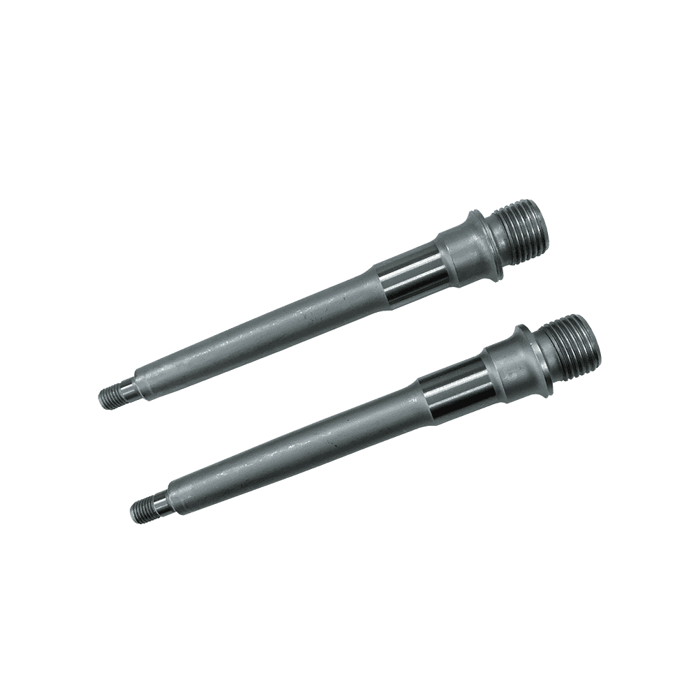 Zwei AZONIC Spindel Pucker Up Pedal Achsen sind parallel zueinander auf einem schlichten, transparenten Hintergrund platziert.