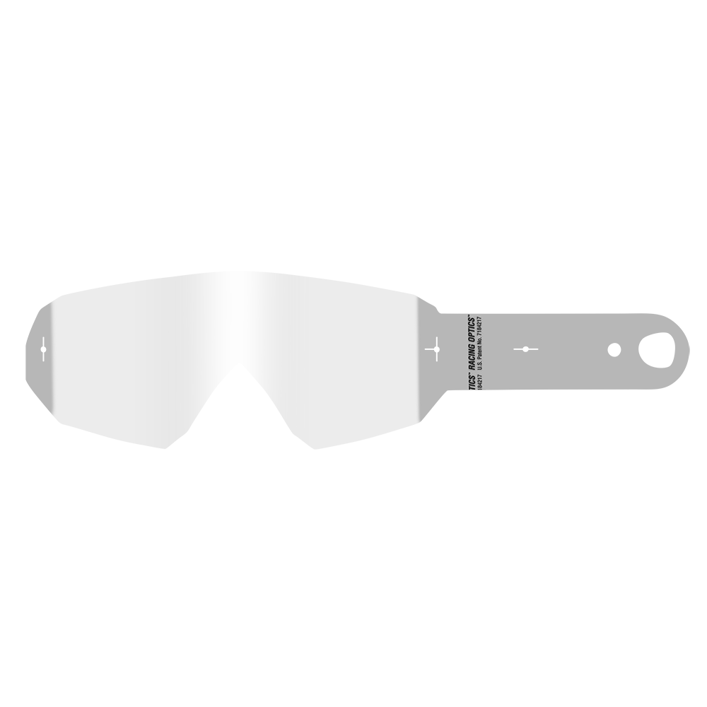 Ein meist graues und weißes rechteckiges Barcode-Etikett mit einer helleren Mitte und Text auf der rechten Seite mit der Aufschrift "O'NEAL B-10 Goggle - Laminated Tear Off Pack" von O'NEAL.