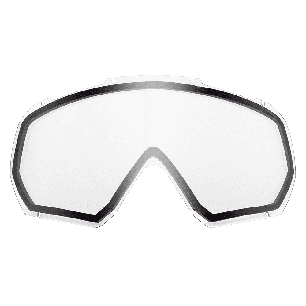 Die O'NEAL B-10 Youth Goggle Ersatz-Doppelscheibe ist eine klare, breite, gewölbte Ersatzscheibe mit schwarzem Rand, die von O'NEAL entwickelt wurde, um sicher in den Rahmen der B-10 Youth Goggle zu passen.