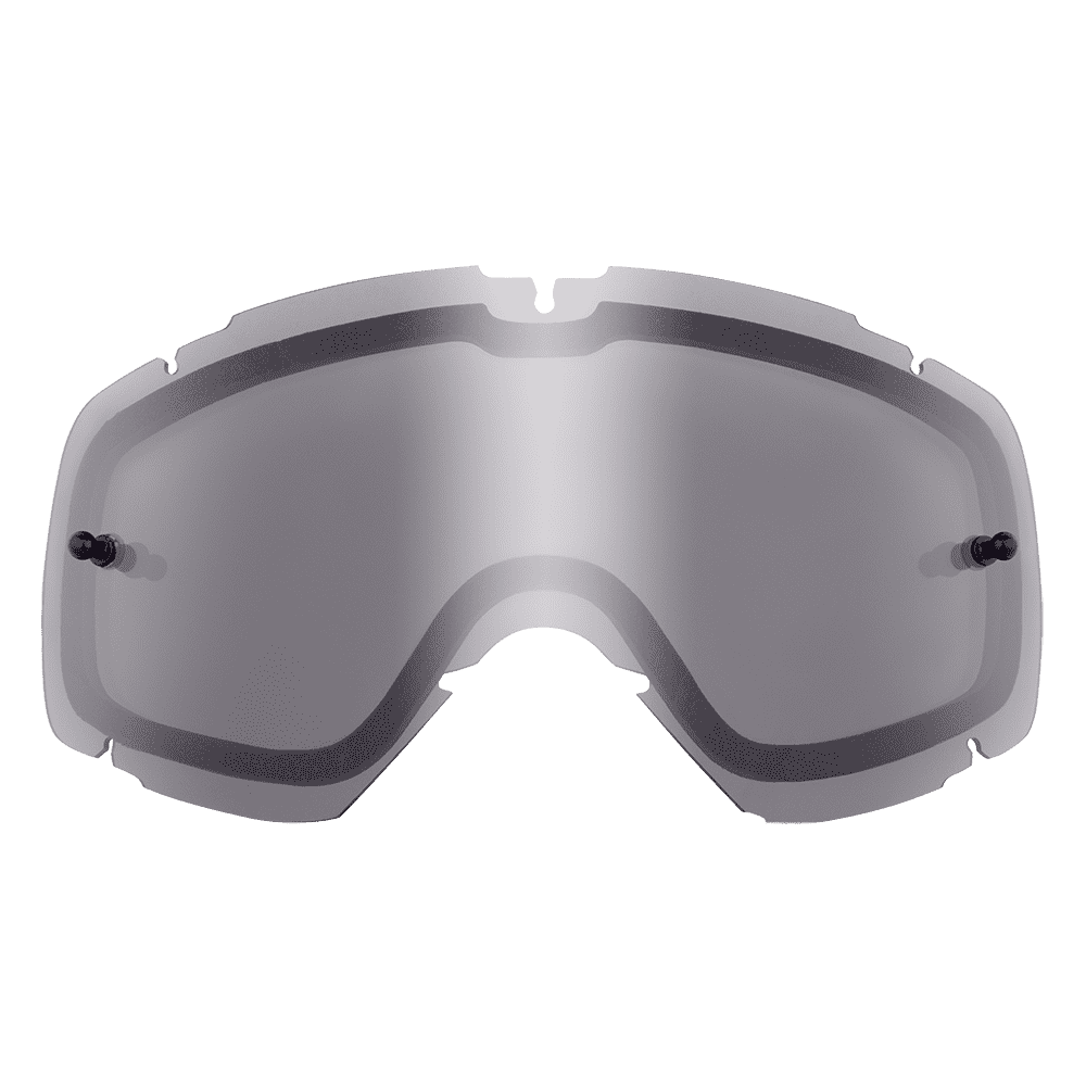 Eine O'NEAL B-30 Youth Goggle Spare Double Lens von O'NEAL, mit einer einzelnen silbernen verspiegelten Ersatzscheibe für Sport- oder Skibrillen, dargestellt auf einem transparenten Hintergrund.