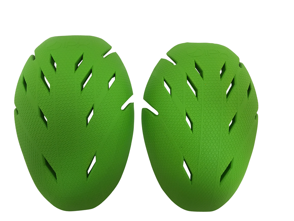 Zwei leuchtend grüne O'NEAL IPX-HP-Sportschutzhüllen mit ergonomischer, strukturierter Oberfläche und schlitzartigen Öffnungen, nebeneinander auf weißem Hintergrund.