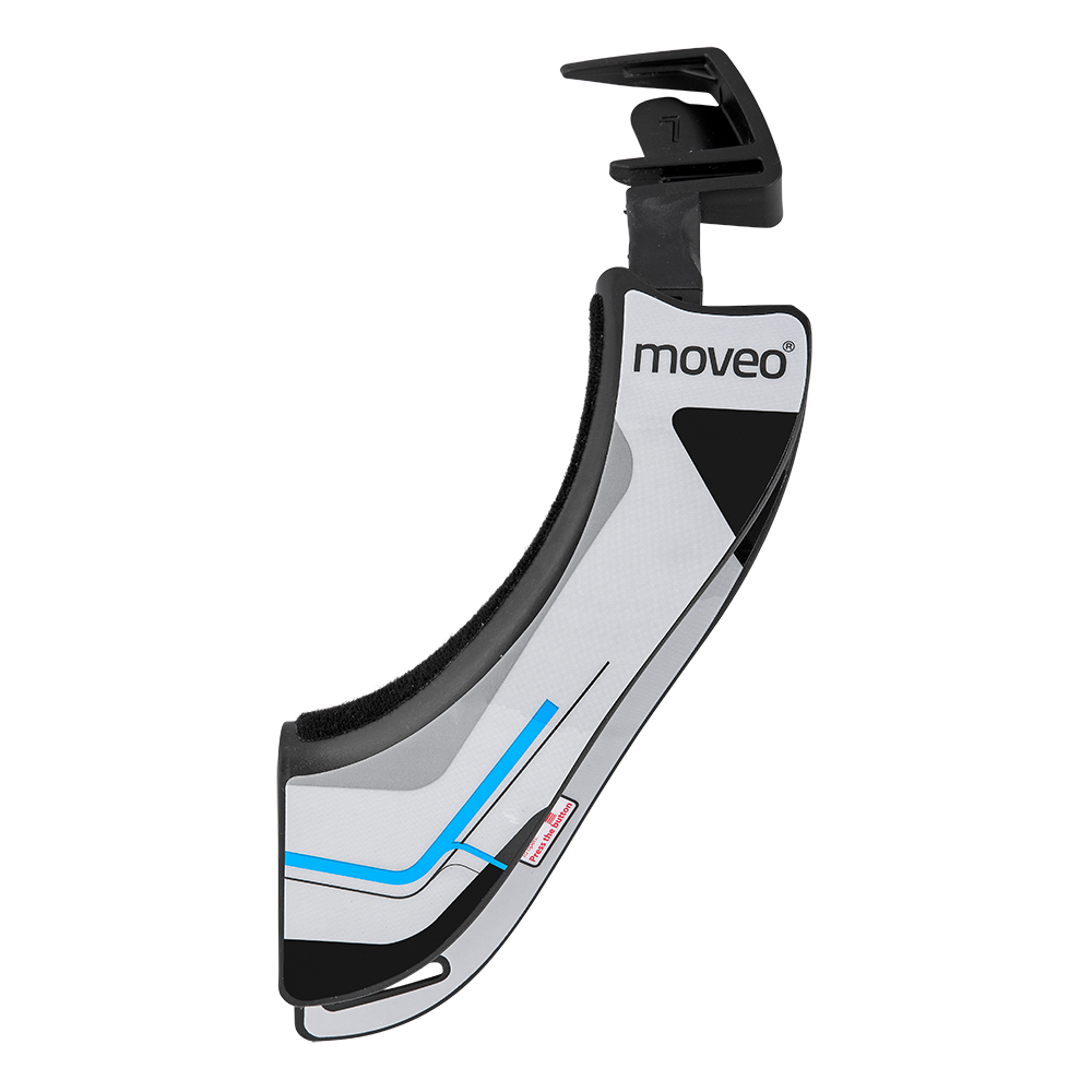 Das MOVEO Seitenteil CONCEPT weiß links ist ein gebogenes, weißes Nackenstützteil für den schützenden Einsatz im Sport oder Motorsport.