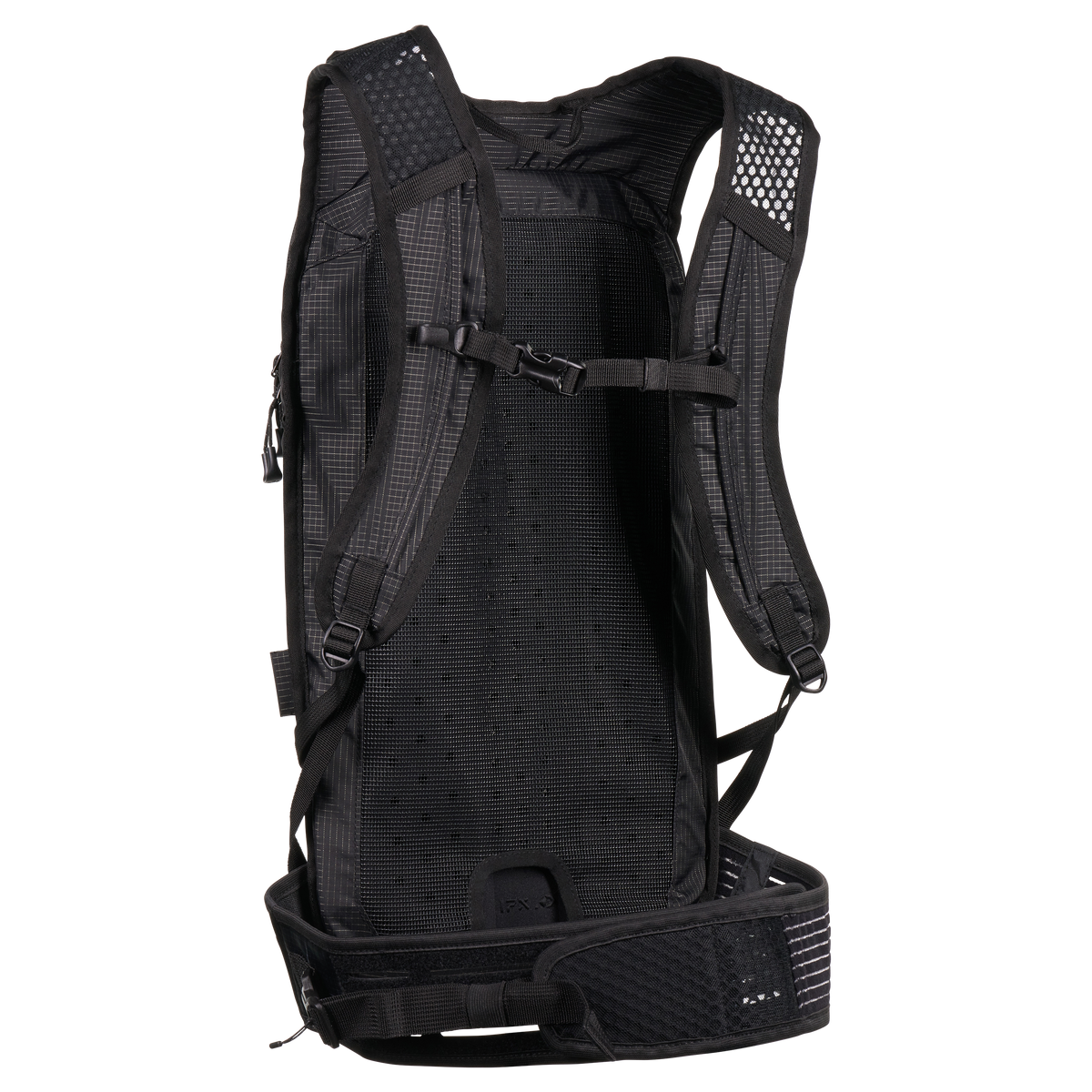 Der O'NEAL Europe JUNCTION Protective Backpack ist von hinten abgebildet und verfügt über gepolsterte, belüftete Schultergurte, einen Brustgurt, ein Netz-Rückenteil und einen gepolsterten Hüftgurt mit Tasche für mehr Komfort und Halt.