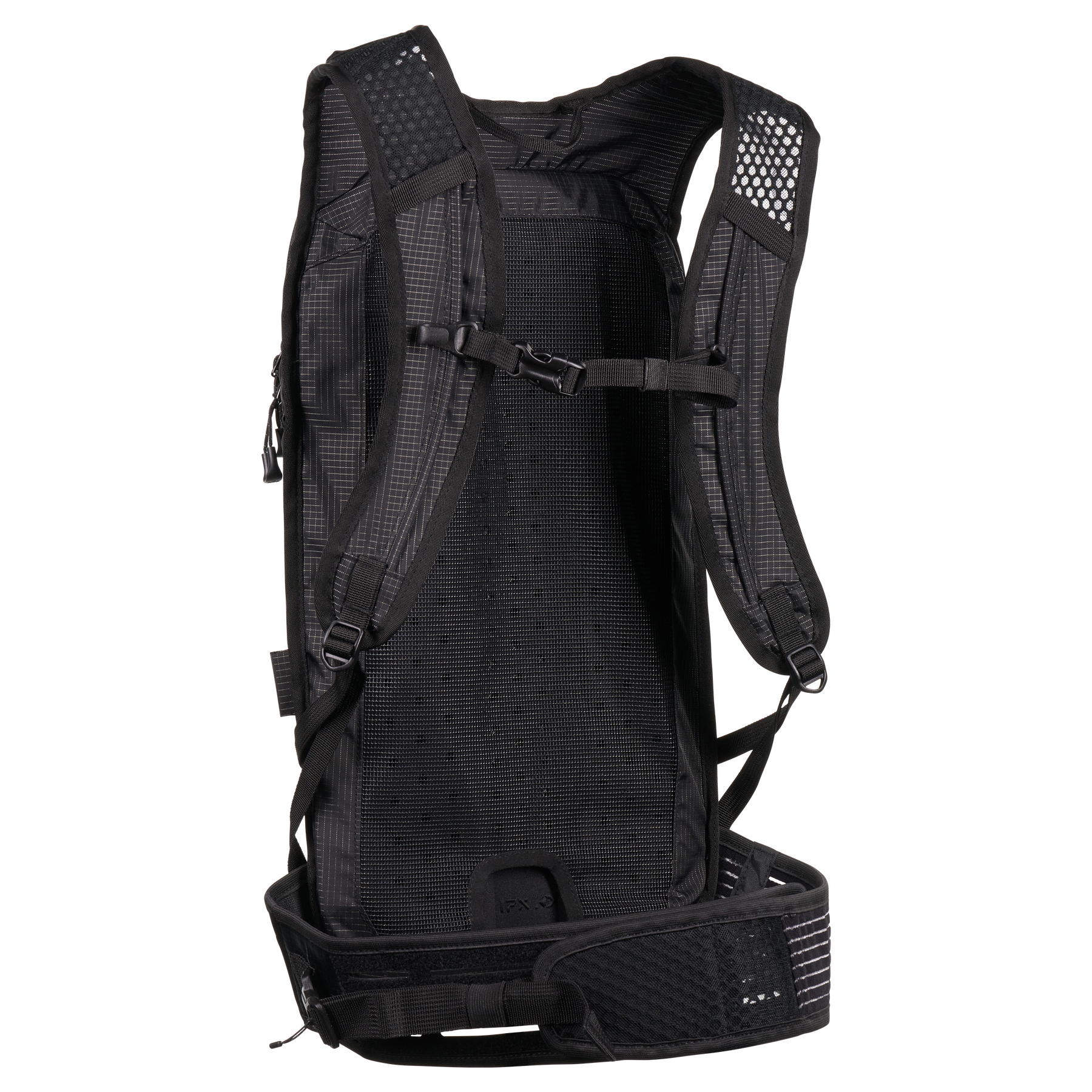 Der O'NEAL Europe JUNCTION Protective Backpack ist von hinten abgebildet und verfügt über gepolsterte, belüftete Schultergurte, einen Brustgurt, ein Netz-Rückenteil und einen gepolsterten Hüftgurt mit Tasche für mehr Komfort und Halt.
