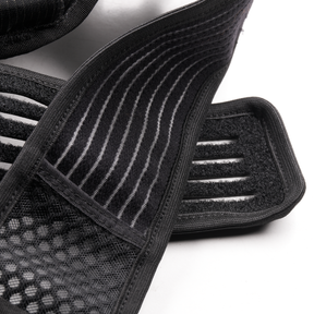 A close-up of the O'NEAL JUNCTION Protective Backpack Strap from O'NEAL Europe with detailed seams, mesh and Velcro structures on a white background.
