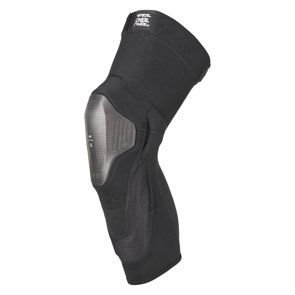 Der O'NEAL Europe DIRT Hybrid-Knieschoner verfügt über eine geformte Schutzschale, Durchstichfestigkeit und flexible Ärmel für einen Schutz der Stufe 2 - ideal für Sport oder Radfahren. Abgebildet auf einfarbig weißem Hintergrund.