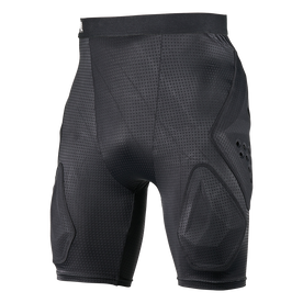 El Pantalón Corto O'NEAL Europe DIRT FLX Crash en negro está equipado con una estructura de malla, acolchado en muslos y laterales y protección IPX®, y tiene un fondo blanco liso.