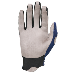 Der O'NEAL PIN IT Slip on Glove von O'NEAL ist mit seiner hellgrauen Handfläche, den schwarzen Fingerakzenten und dem blauen Seitenteil abgebildet, wobei die Handfläche nach außen zeigt.