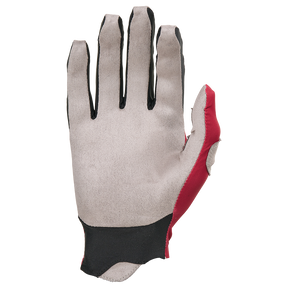 Der O'NEAL PIN IT Slip on Glove von O'NEAL ist ein einfacher grauer Handschuh mit schwarzen Rändern und einer roten Seite, wobei die Handfläche nach vorne zeigt und die Finger aufrecht stehen.
