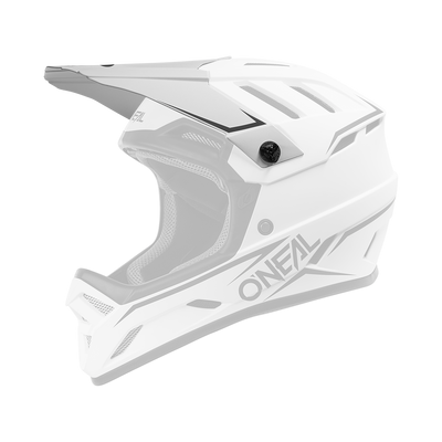 Un casco da motocross integrale O'NEAL Visor Backflip Helmet Solid bianco di O'NEAL, mostrato con accenti neri in una vista laterale di tre quarti su uno sfondo bianco.